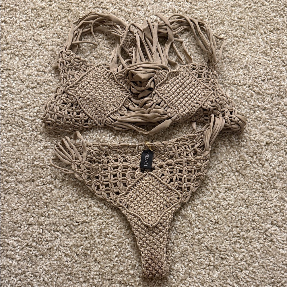 Indah Tan Crochet Swimwear Set